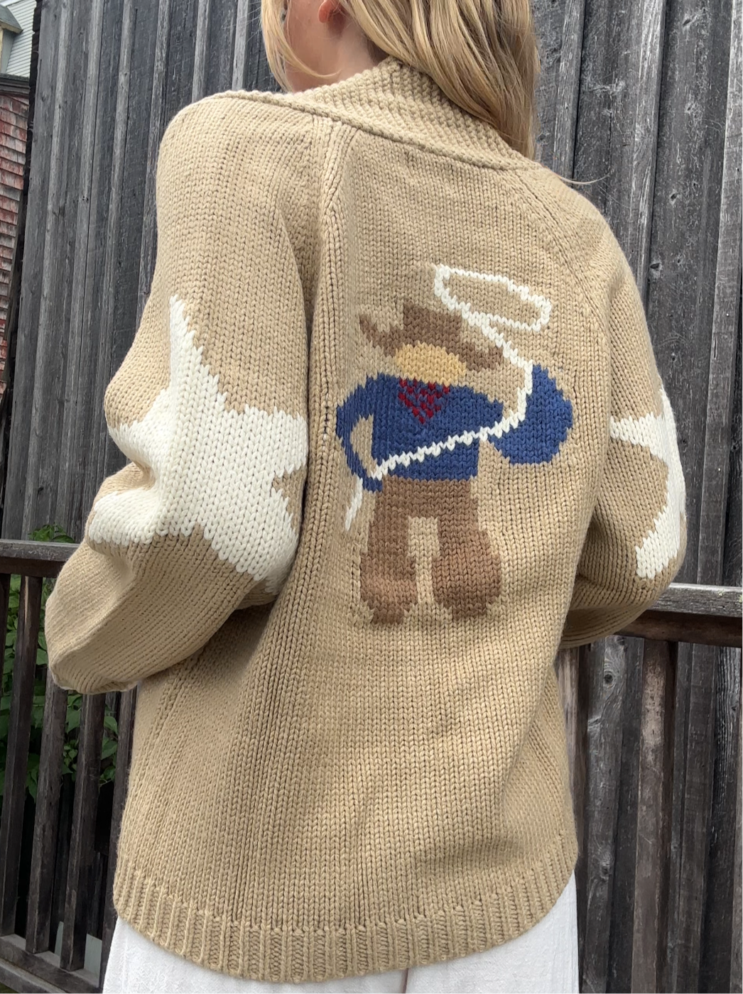Vintage Cowboy Varsity Cardigan in Camel