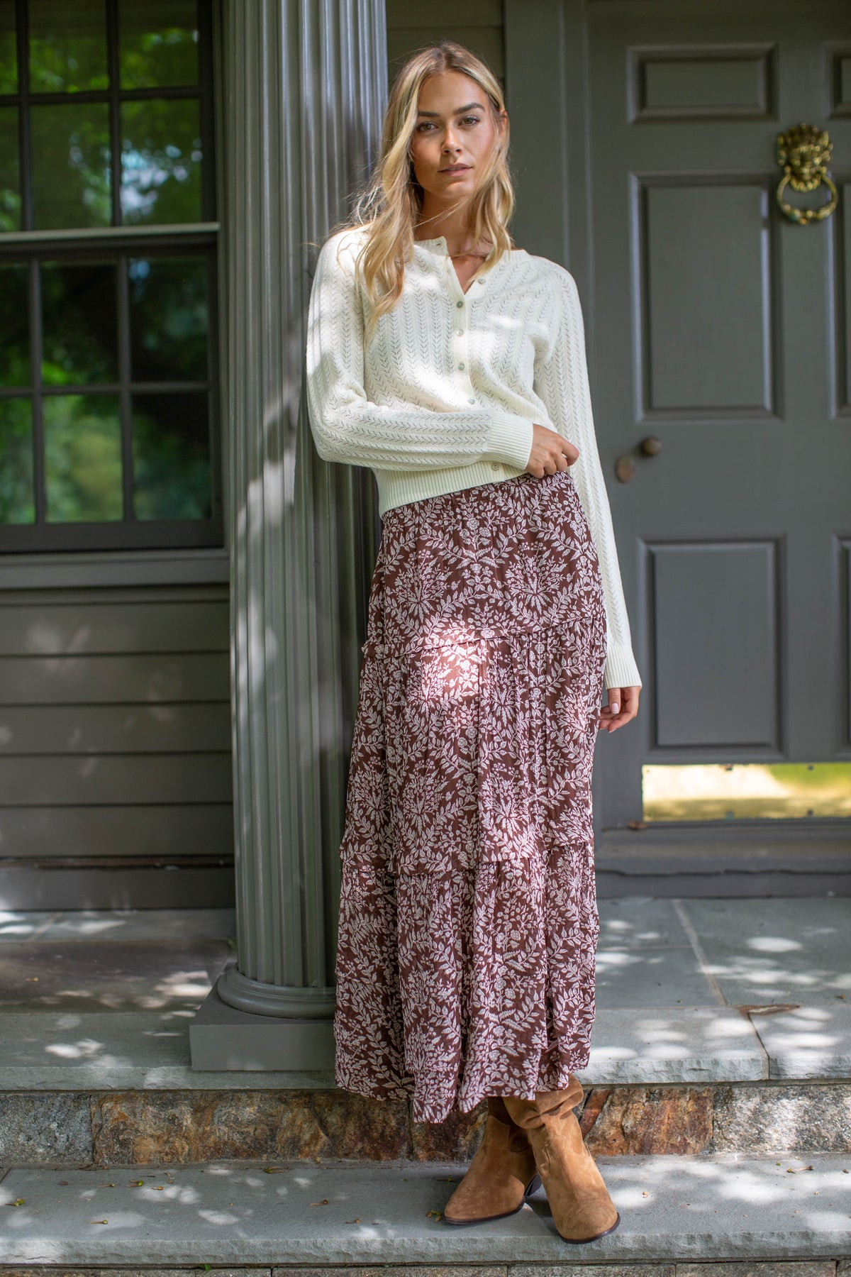 Brooklyn Chocolate Lace Floral Chiffon Midi Skirt