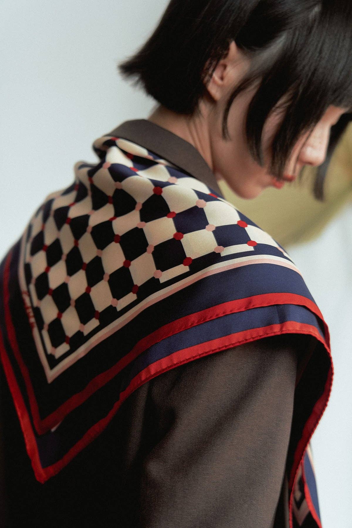 "Checkerboard" Silk Bandana - Blue