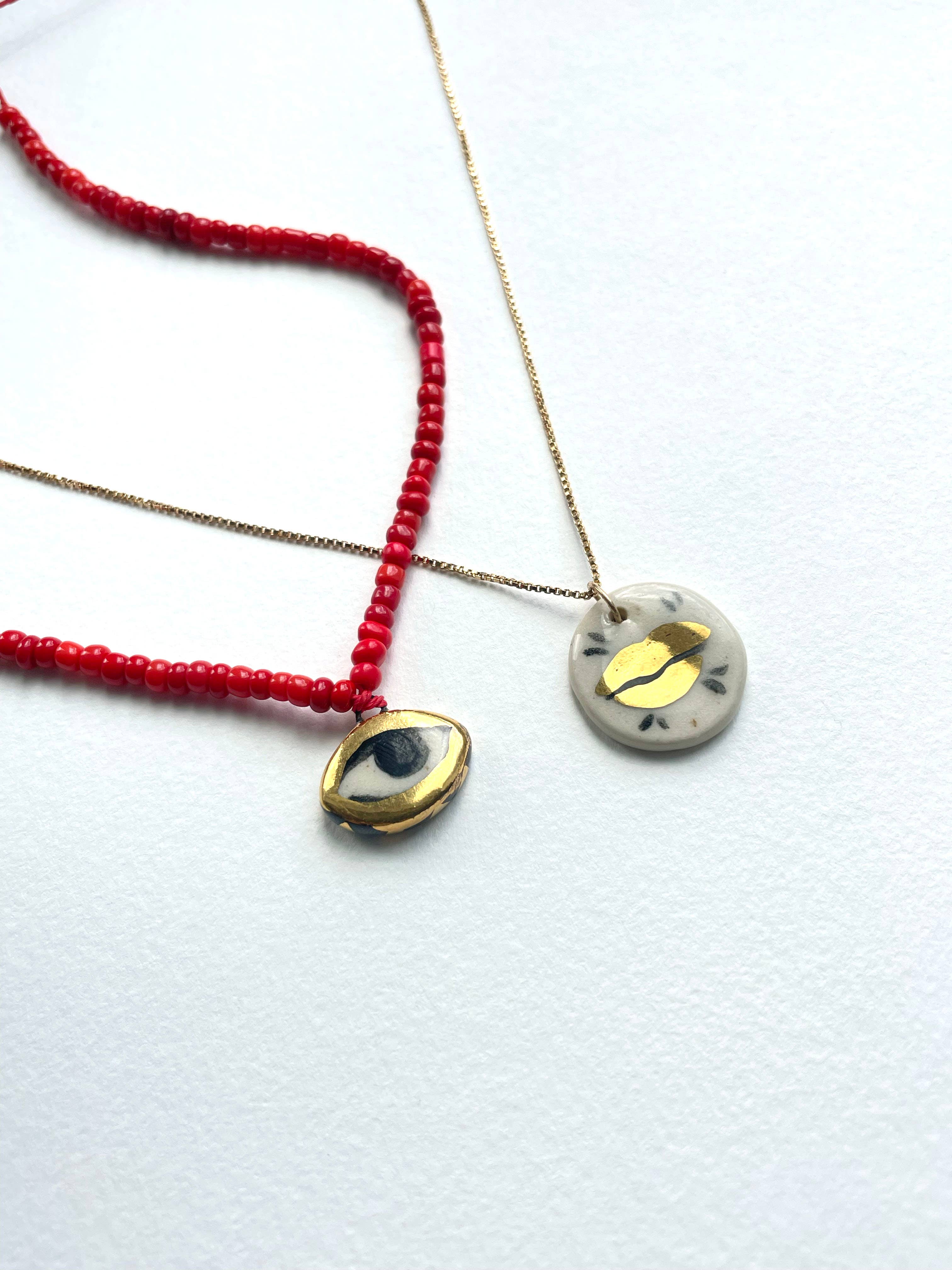 Not so evil eye charm beaded necklace