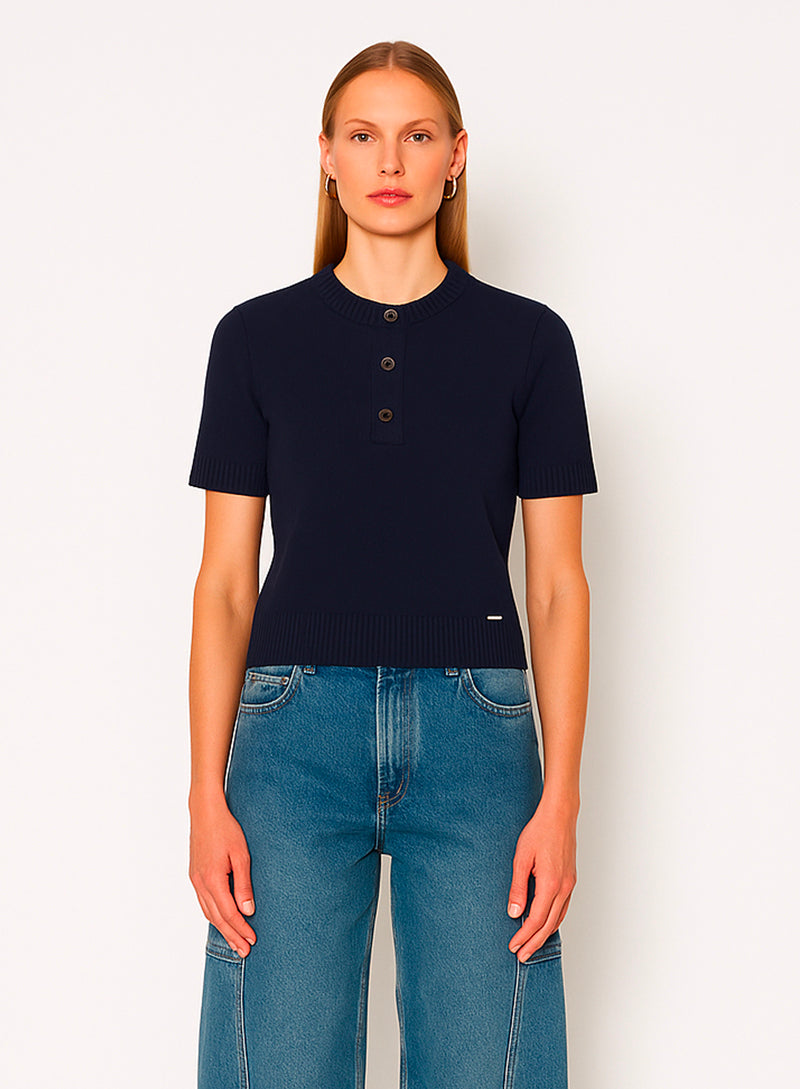 PULL COL ROND BOUTONNIERE