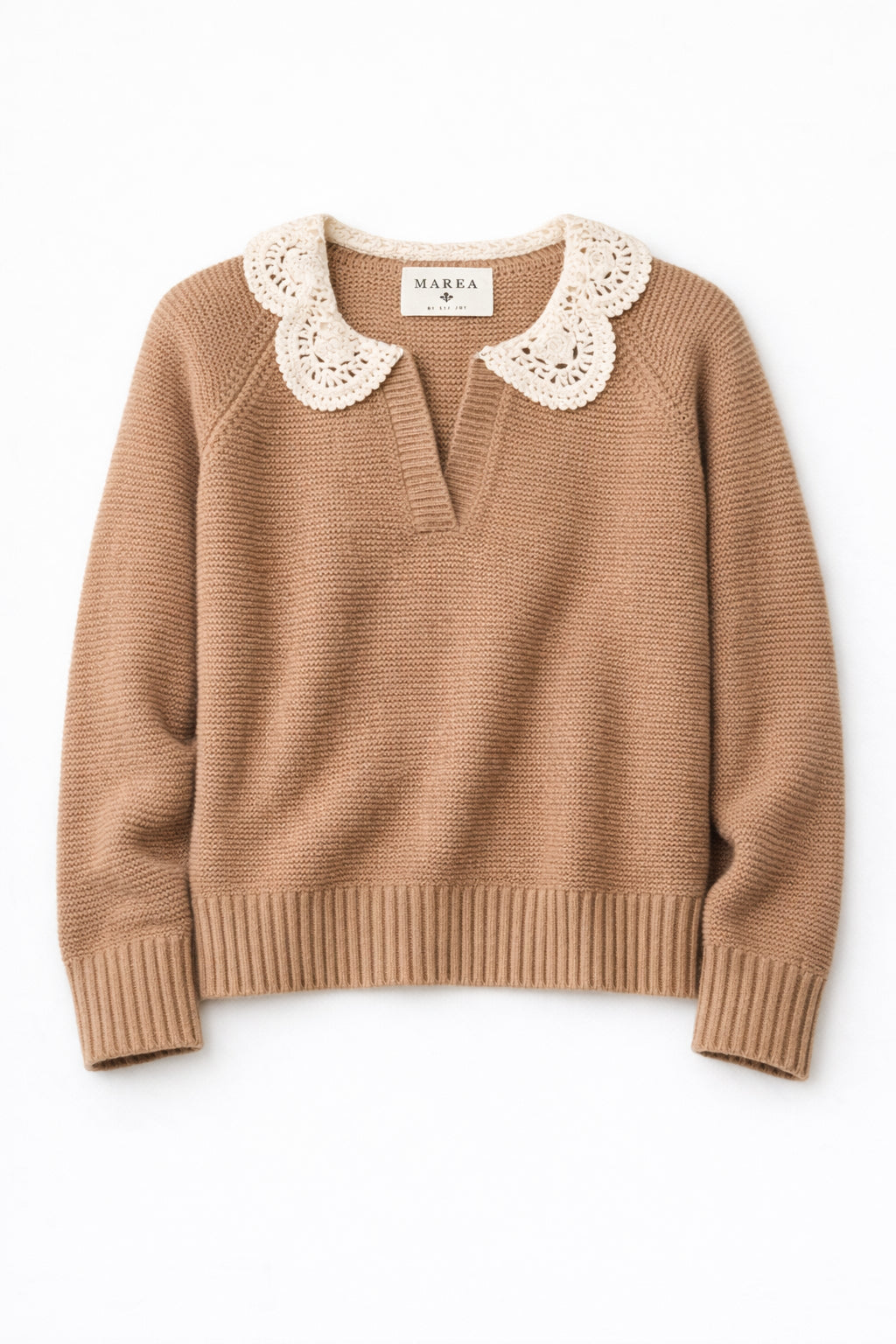 Crochet Collar Sweater - Camel
