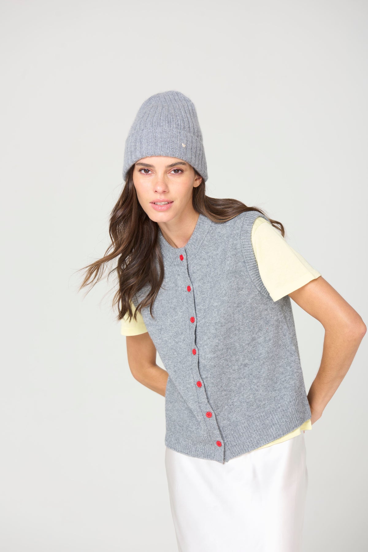 Button Vest- Grey