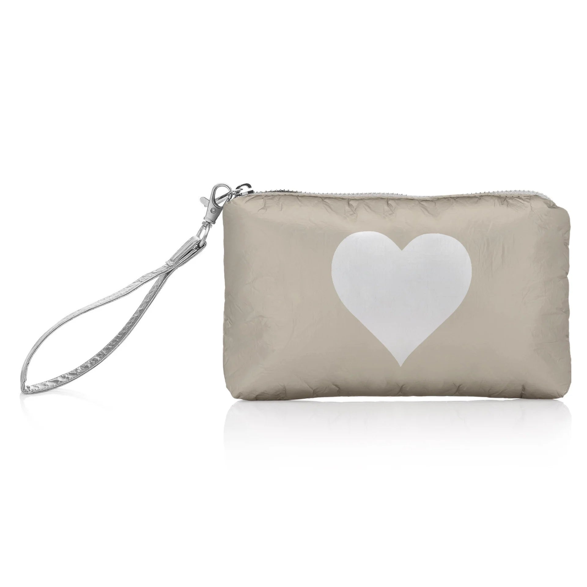 Beige with silver heart wristlet