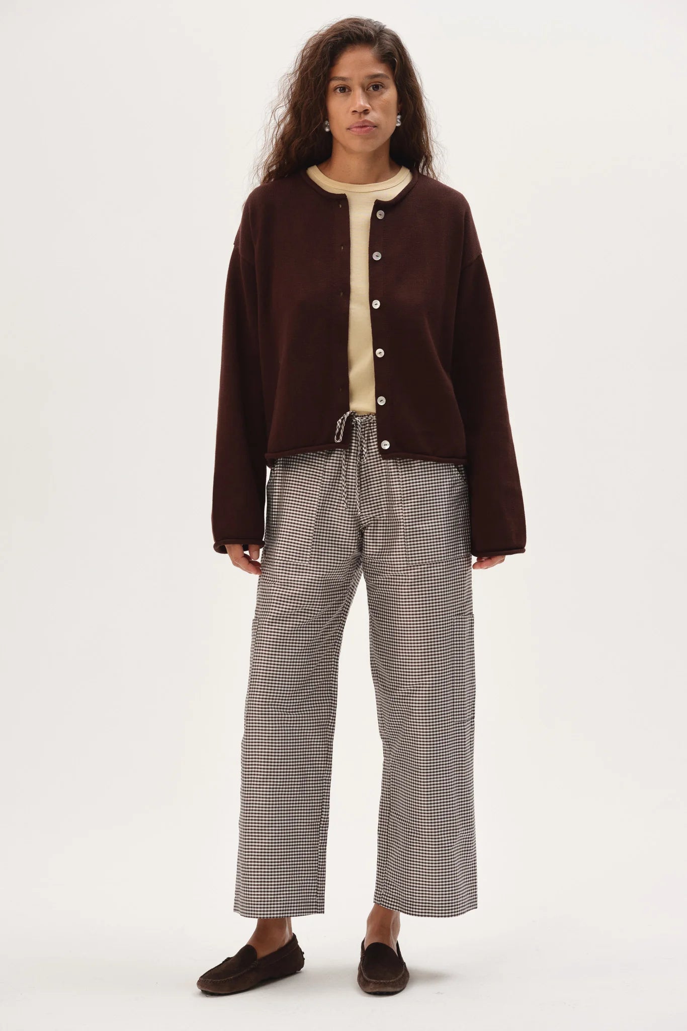 The Cotton Knit Roll Cardigan - espresso