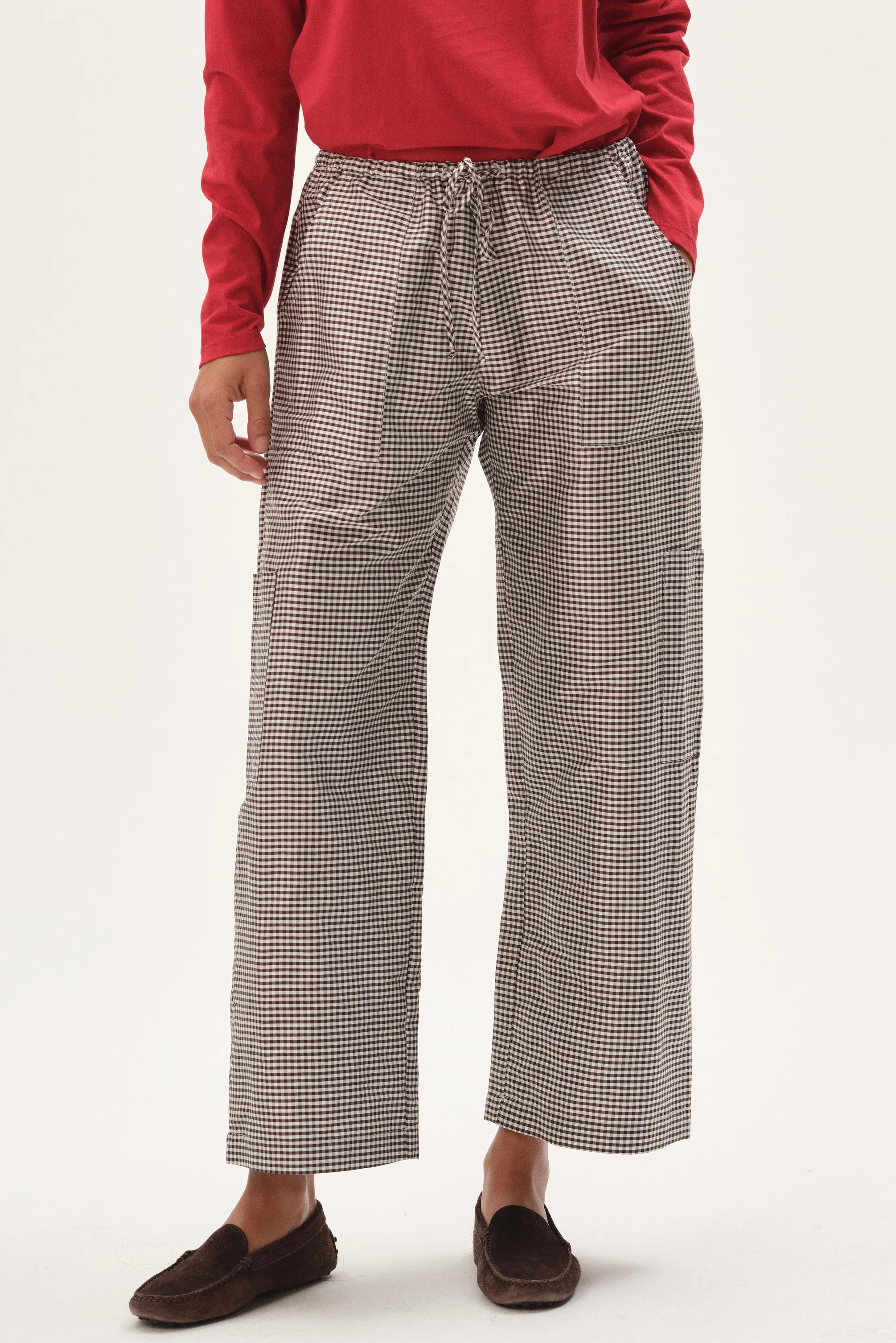 Donni Taffeta Gingham Drawstring Cargo Pant