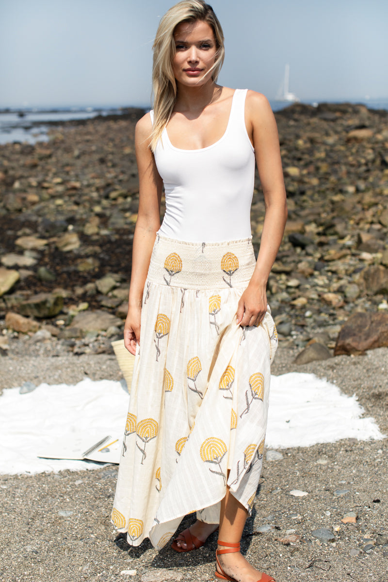 Smocked Maxi Skirt- Fan Flowers Marigold