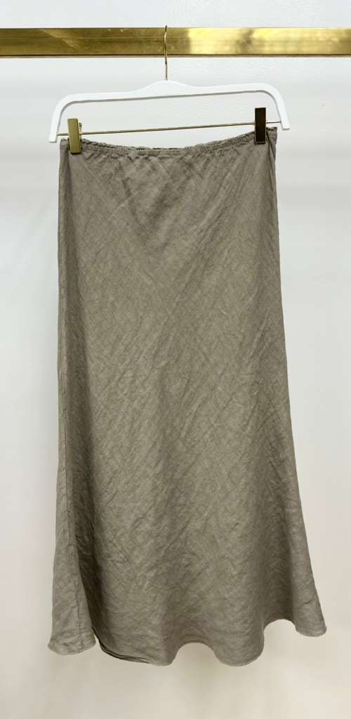Linen Lace Trim Skirt - Mocha