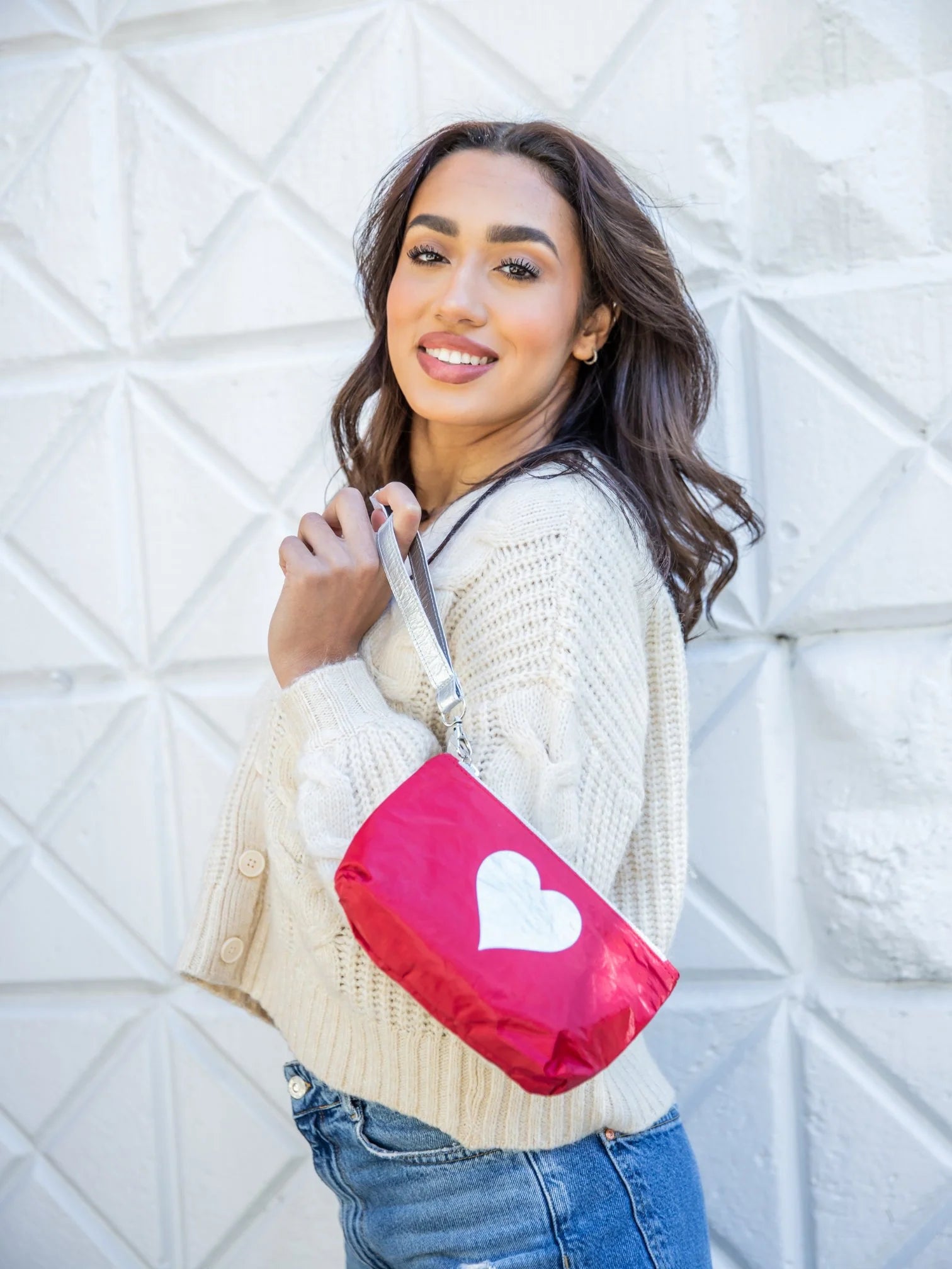 Crimson Red wristlet with Silver Heart